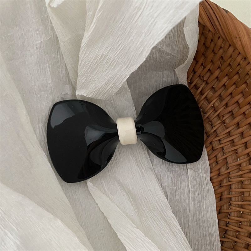 ins风 气质时尚亚克力蝴蝶结发夹边夹 黑白格子刘海小抓夹韩版