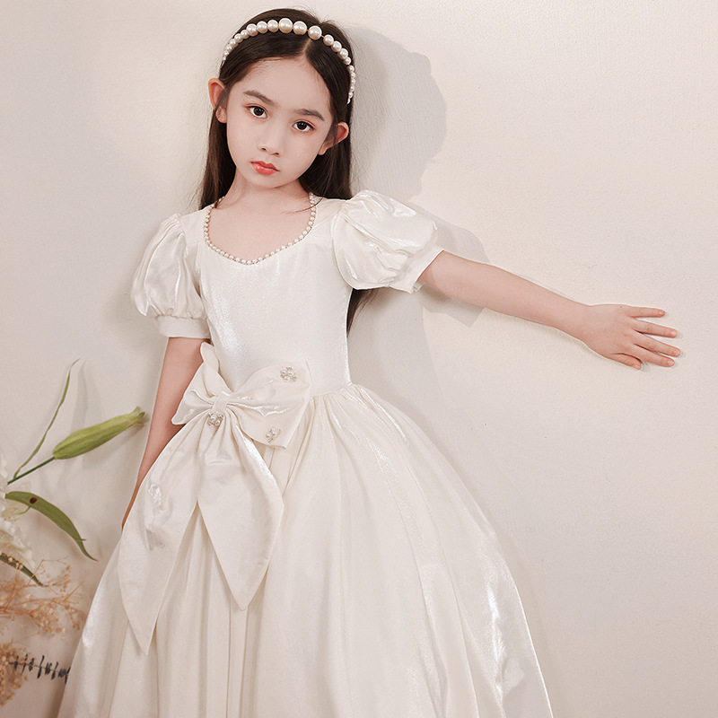 女童礼服春季2022新款白色儿童生日公主裙花童婚礼小女孩周岁礼服