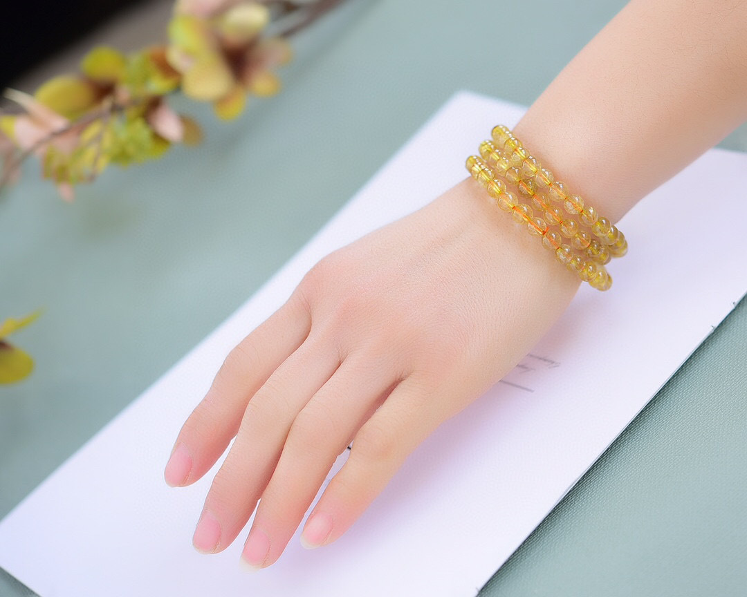 厂供 天然金发晶手链4mm发晶多圈手串女款饰品发丝亮几何形名族风