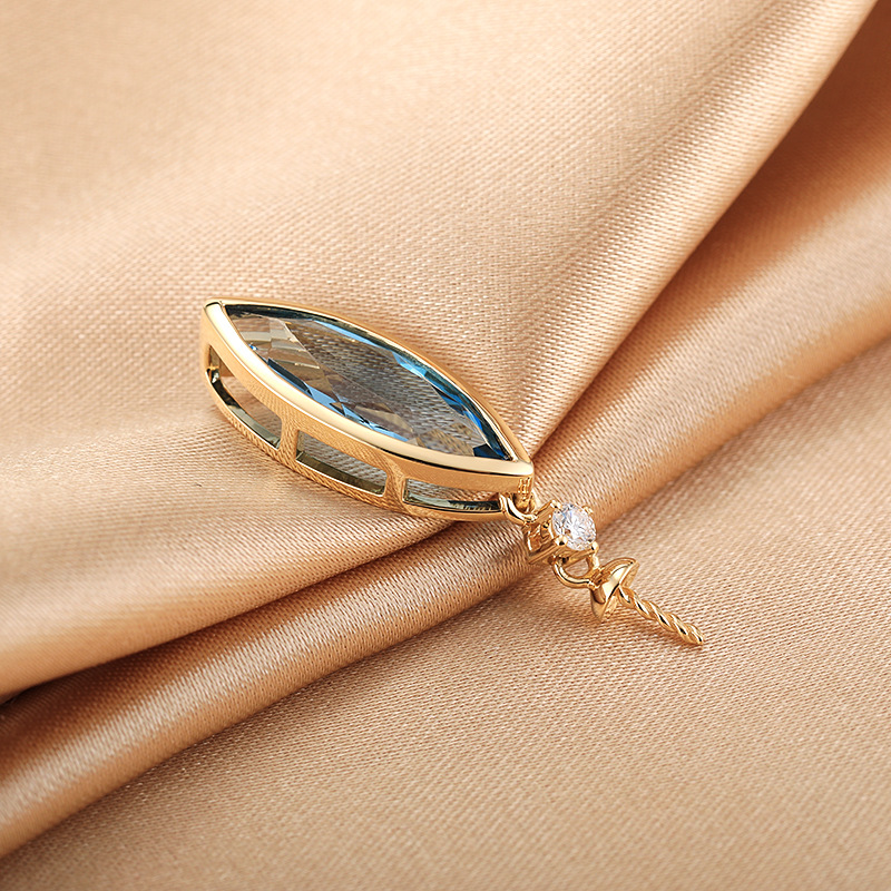 diy配件 g18k金欧美马眼蓝宝石吊坠项坠女半成品空托坠子珍珠配饰