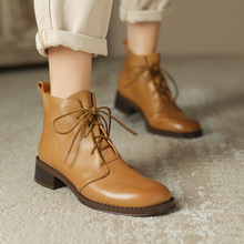 马丁靴2023秋季新款女靴复古系带时装靴粗跟低跟短靴牛皮春秋单靴