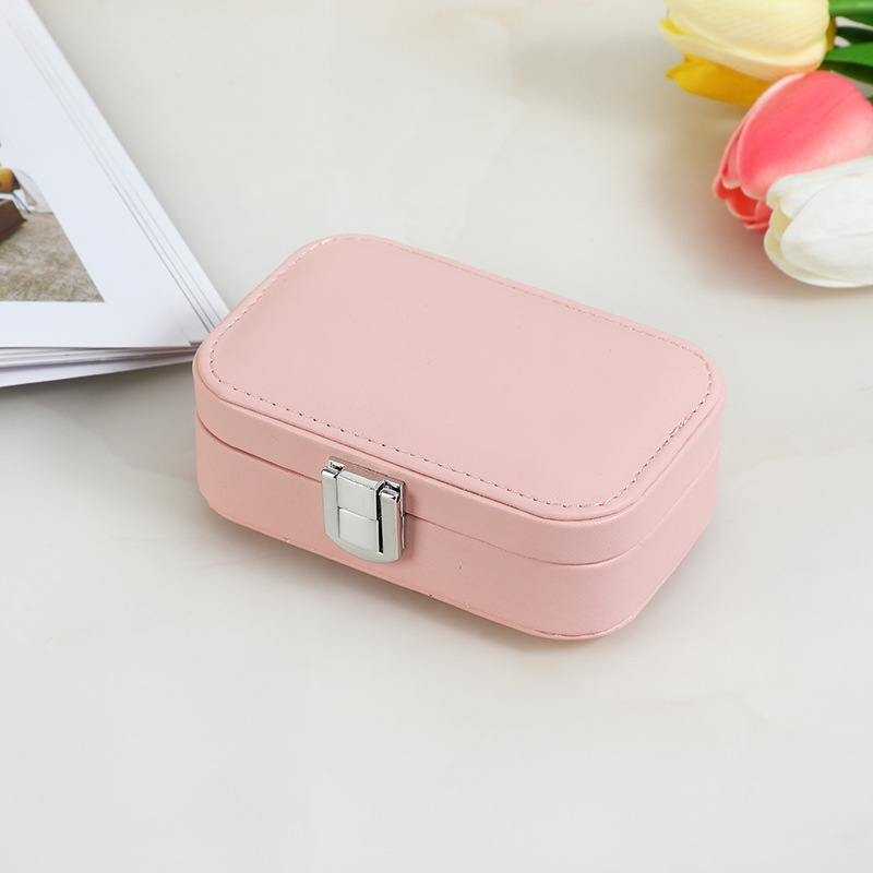 Macaron Color Double Layer Earring Storage Box Pu Necklace Earring Ring Jewelry Box Portable Jewelry Head