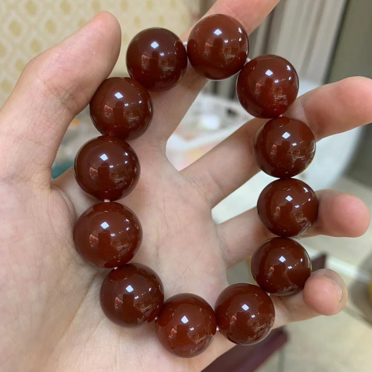 长白山琥珀木松明子男款手串手链全透光木佛珠沉化老料北沉香18mm