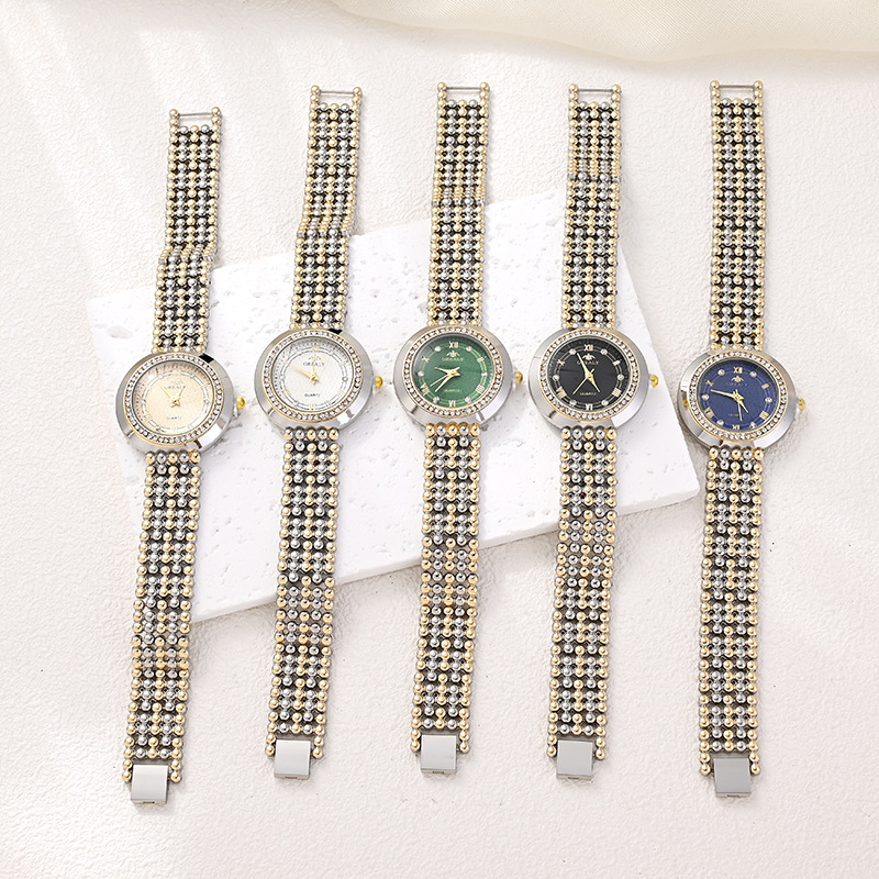 跨境小表盘手链手表女士女款镶钻休闲时尚滚珠带石英手表现货批发