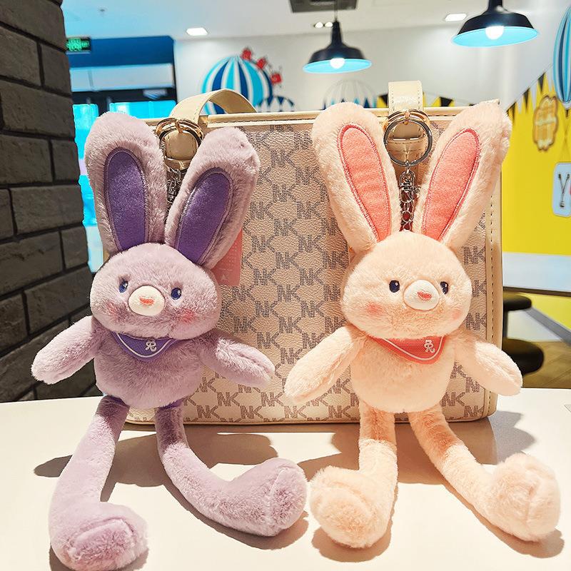 Pull Rabbit Wholesale Doll Hanging Ornament Keychain Cartoon Key Button Stretch Pendant Doll Schoolbag Key Ring Doll