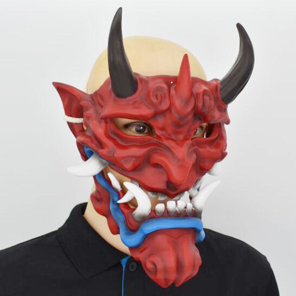 万圣节鬼脸武士赤般若面具恐怖男女成人舞会脸罩能剧日系脸谱道i