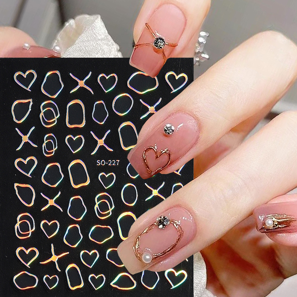 拼夕夕新款美甲贴纸 法式简约爱心线条仙女指甲背胶贴nail-阿里巴巴