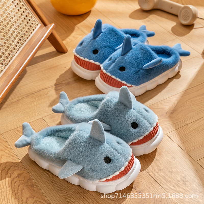 cotton slippers women‘s winter internet celebrity three-dimensional shark cartoon cute fleece-lined thickened non-slip silent home warm cotton shoes