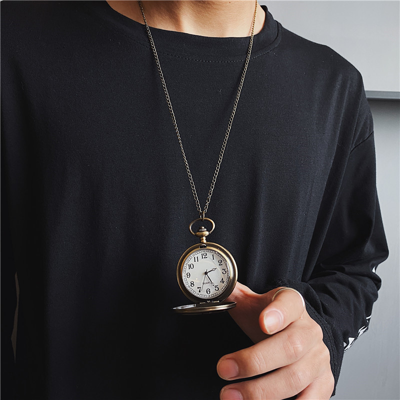 大号怀表复古翻盖罗马抛光男士表学生石英表电子项链挂表老人手表