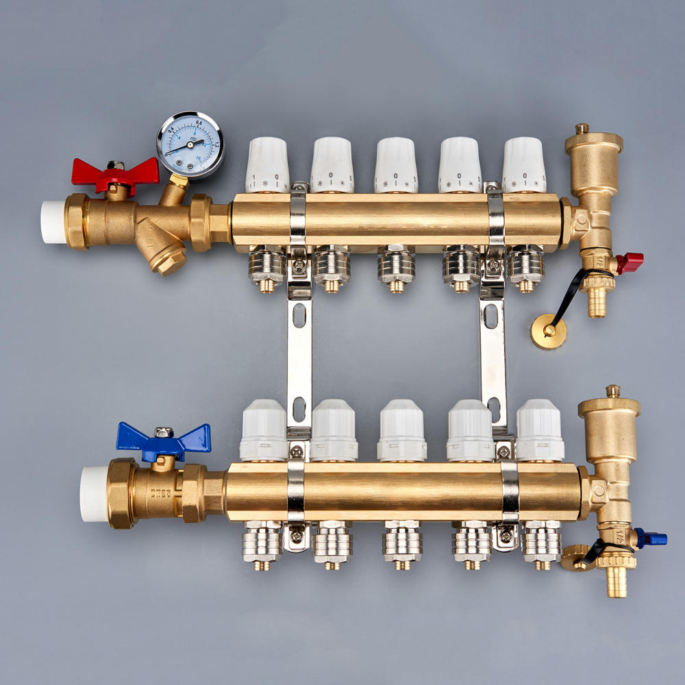 全铜地暖分水器 家装地热分水器 大流量智能温控 可按需配置 现货