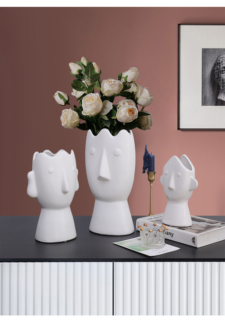 北欧轻奢创意抽像人脸陶瓷花瓶餐桌客厅茶几水培干花家居装饰摆件