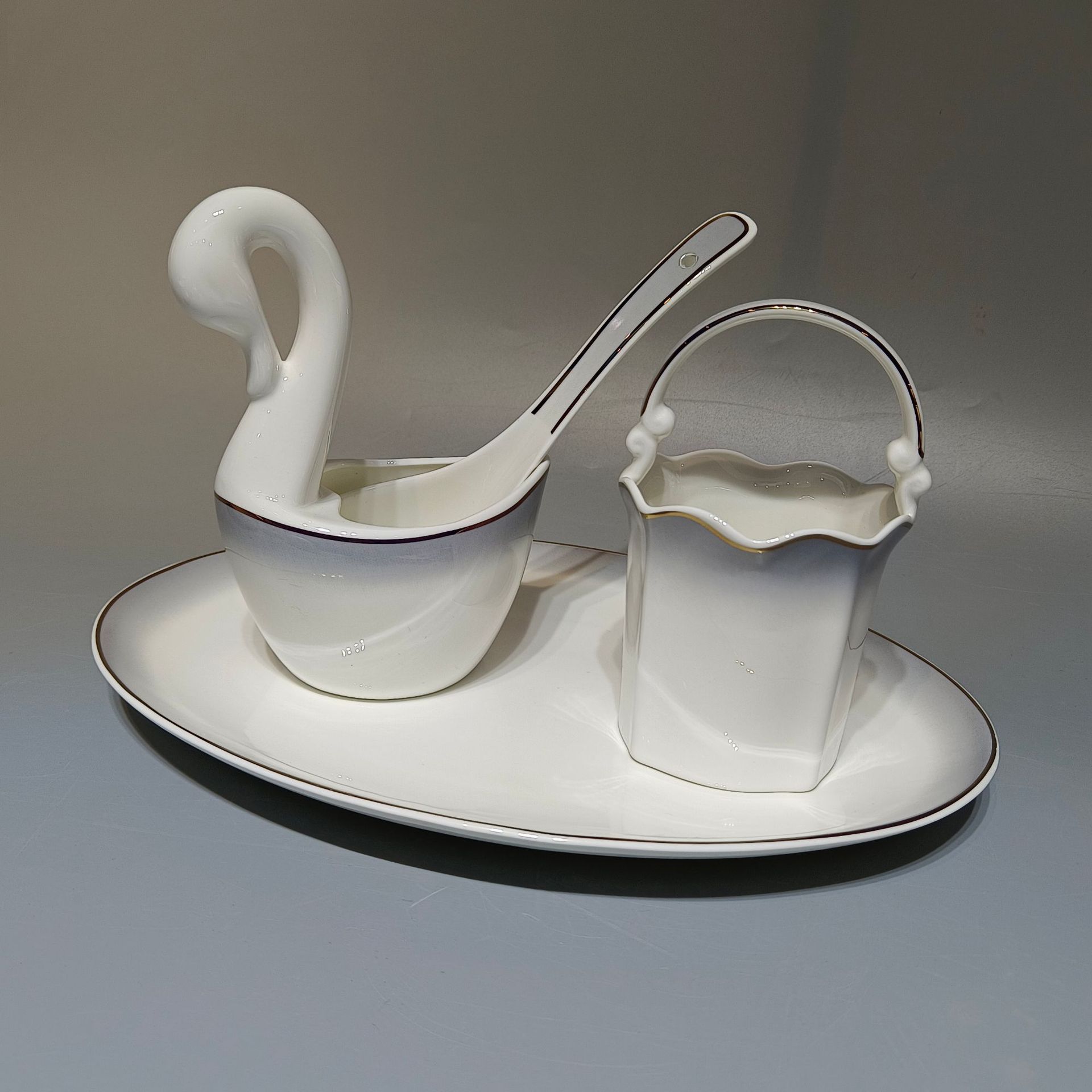 新款灰色渐变唐山骨质瓷10人餐具套装现代轻奢风家用可做礼品礼盒