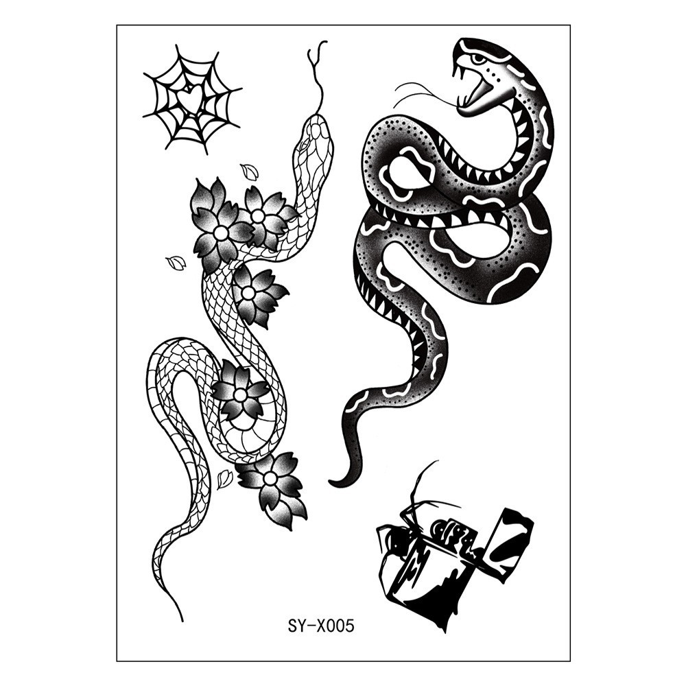 部落蛇纹身 黑曼巴花魔标记死亡之徒蛇头炫酷一次性临时纹身贴纸
