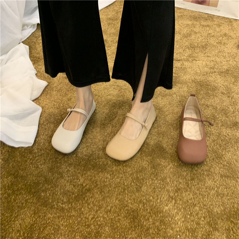文艺复古风软皮玛丽珍奶奶鞋温柔淑女仙女圆头平底单鞋软底孕妇鞋