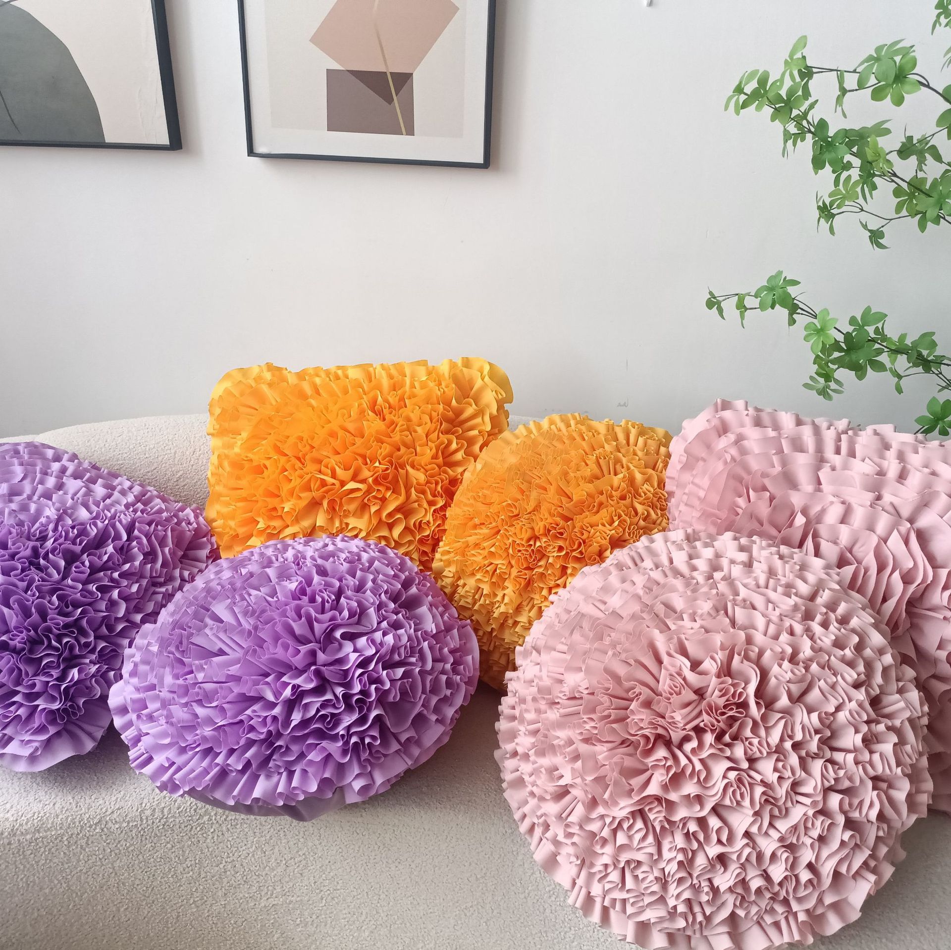 European Ins Style Handmade Pillow 3D Stereo Flower-Pattern Throw Pillow Solid Color Plate Flower Pillow Cover Pillow Sofa Cushion