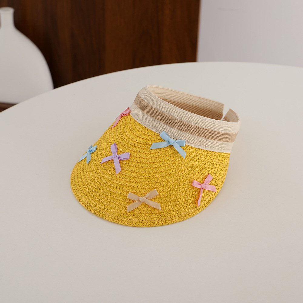 Children's Topless Hat Sun Protection Sun Hat Uv Protection Peaked Cap Boys and Girls Colorful Bow Big Brim Straw Hat