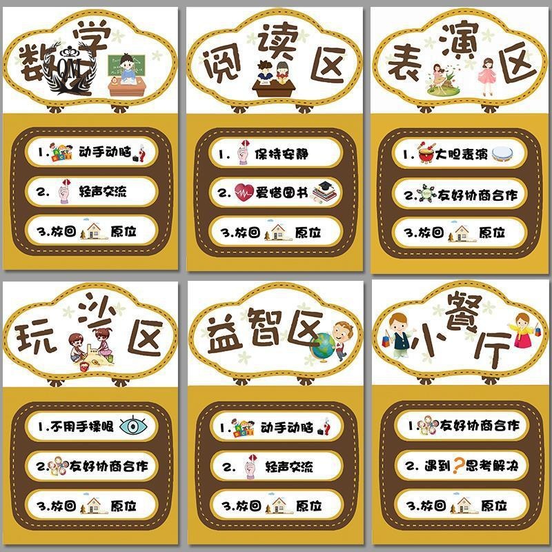 幼儿园区域规则牌墙贴立体阅读洗手音乐益智区进区规则墙面装饰06
