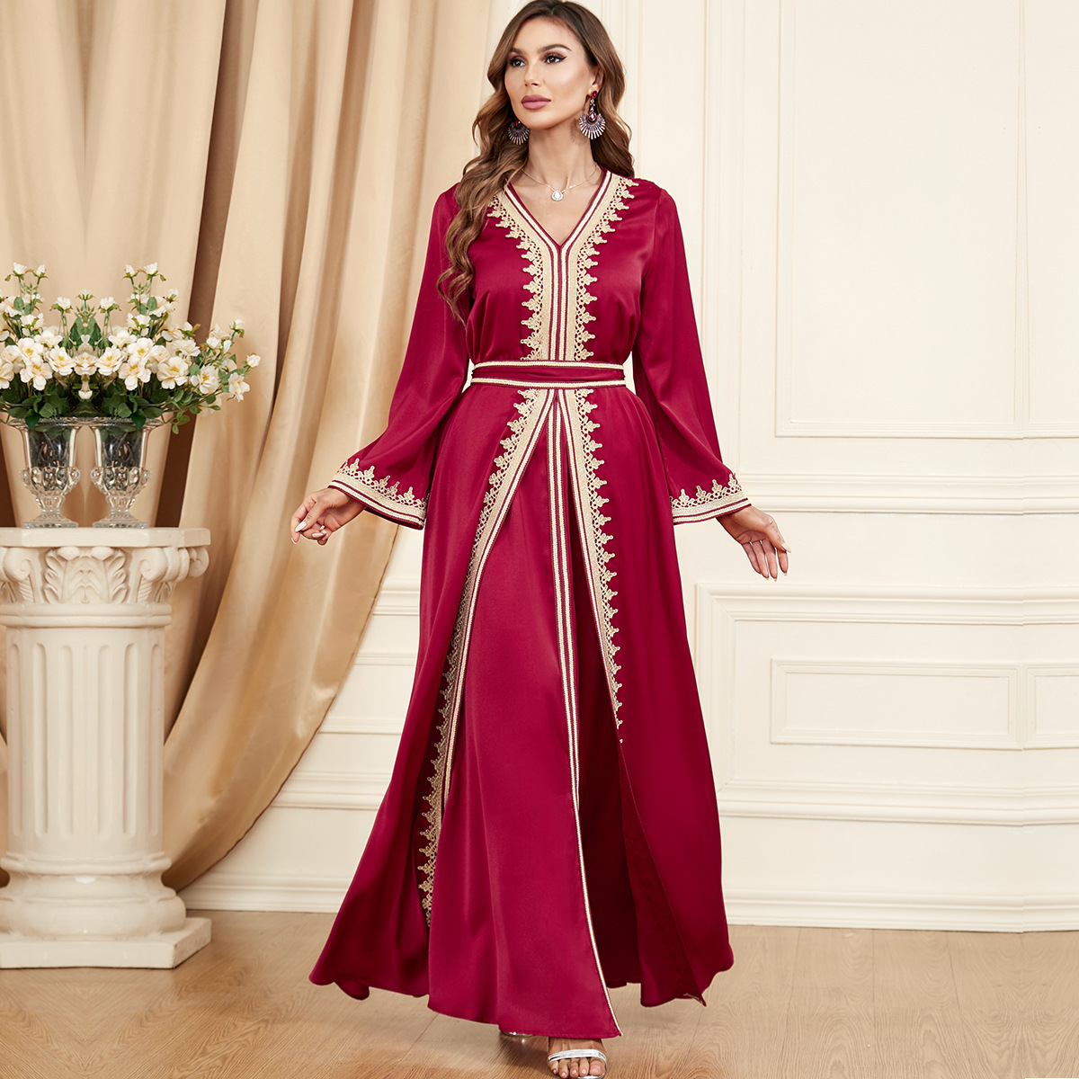 3347 2023 New Muslim Women's Wear Suit Middle East Arab Autumn and Winter Two-Piece Suit Footwear Dress