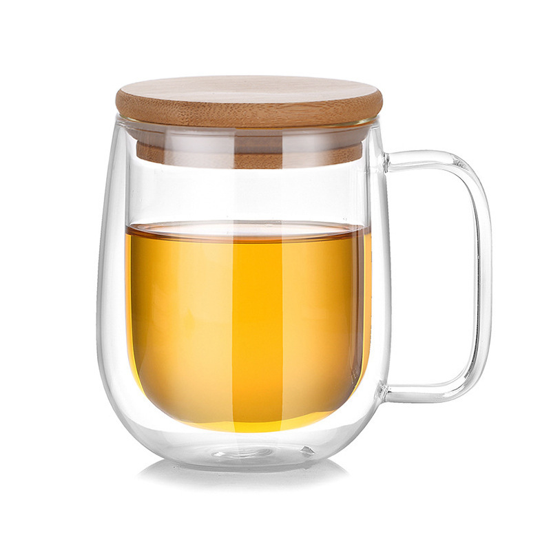 manufacturers supply double layer glass cup transparent glass coffee cup household minimalist big belly mug can be used as logo