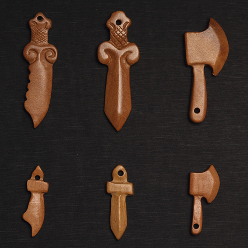 天然桃木雕刻刀剑工艺品婴儿宝宝小件斧头配饰diy红绳手链挂件