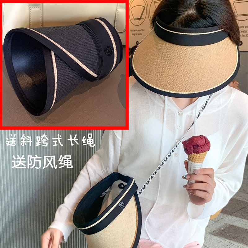 Outdoor Big Brim Sun Protection Hat Sun Hat Female Straw Hat Summer Cycling Uv Protection Beach Empty Top Hat Sun Hat