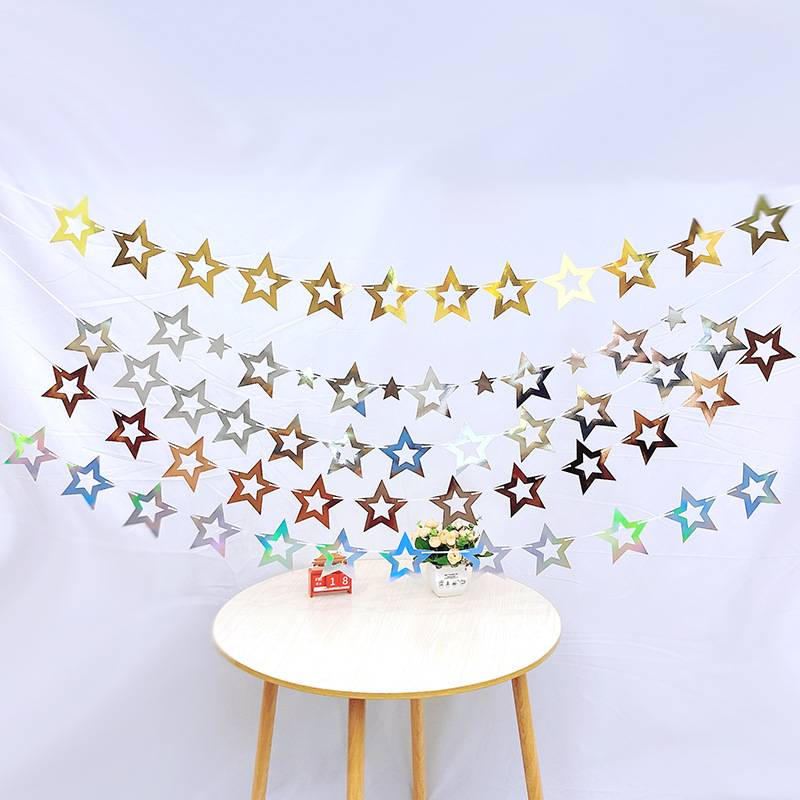 Five-Pointed Star Mirror Hollow Pull Flag Made by Paper String Kindergarten Proposal Birthday Christmas XINGX Latte Art Hanging Decoration Party Decoration