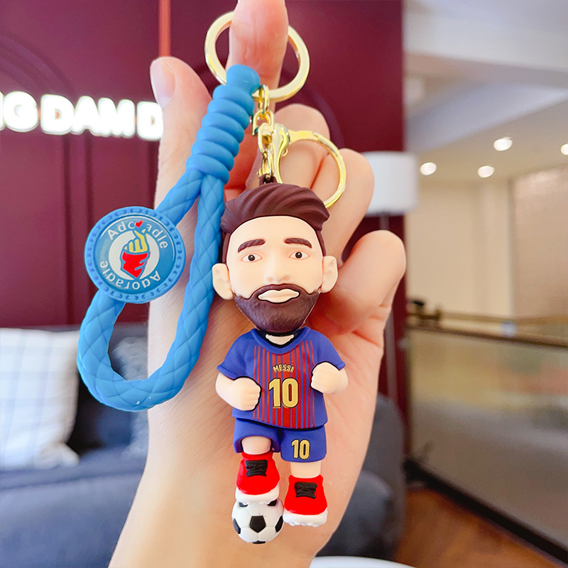 Creative Football Star Keychain Cartoon Pvc Character Doll Bag Package Pendant Car Key Ring Gift Wholesale