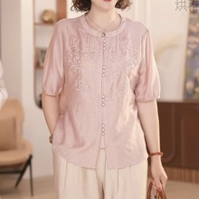 J惍1新中式妈妈夏装套装短袖T恤上衣气质显瘦小衫中老年女两