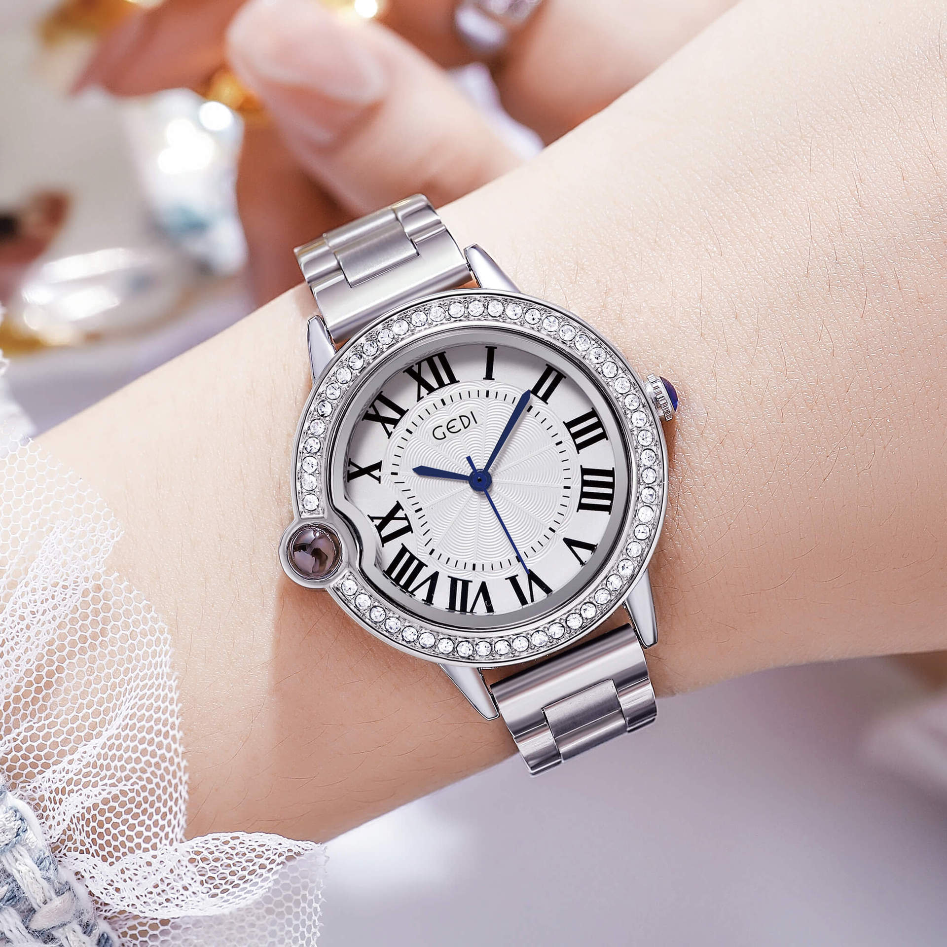 gedi歌迪轻奢复古女表跨境爆款蓝针气球钢带防水石英腕表女士手表
