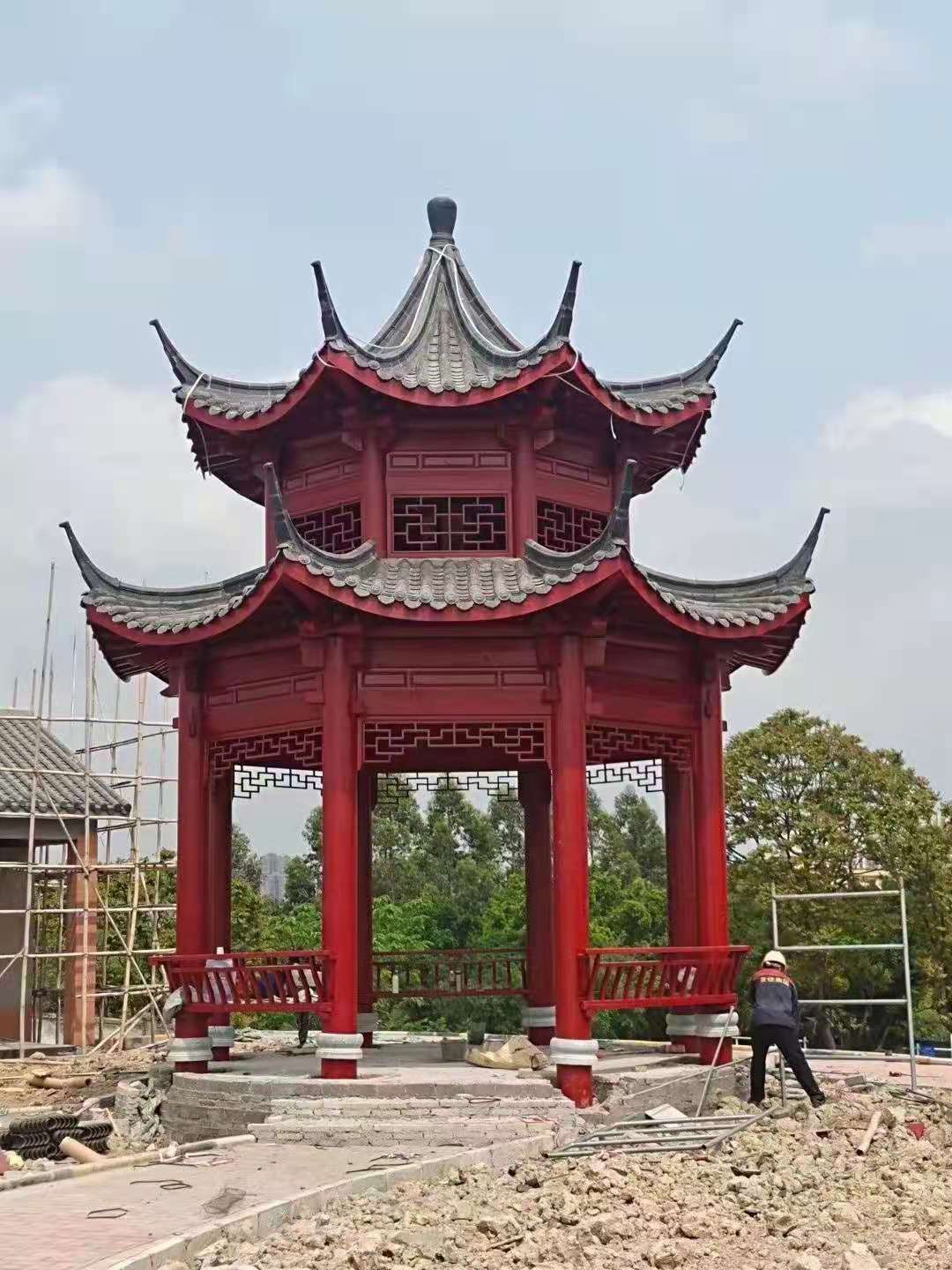 户外景观古建实木四角六角凉亭庭院别墅碳化防腐木中式休闲亭子