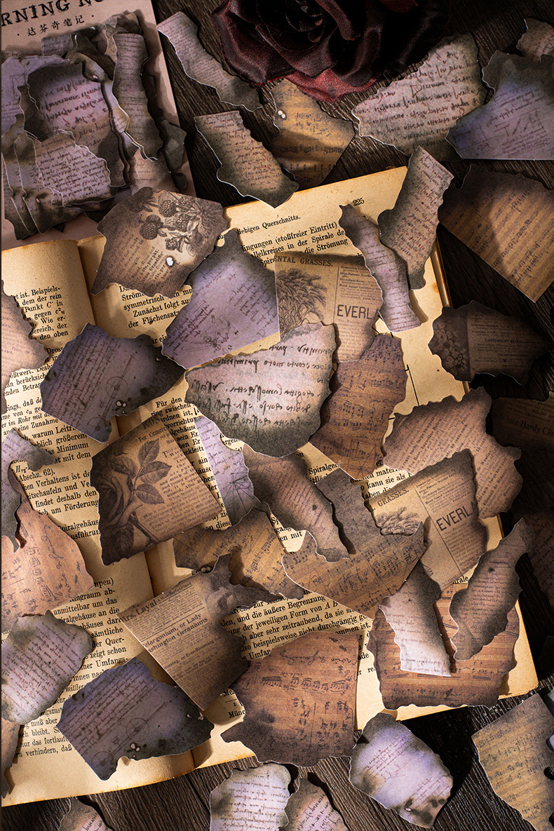 美好的一天火烧复古素材贴纸 燃烧的笔记系列 手账装饰打底纸6款