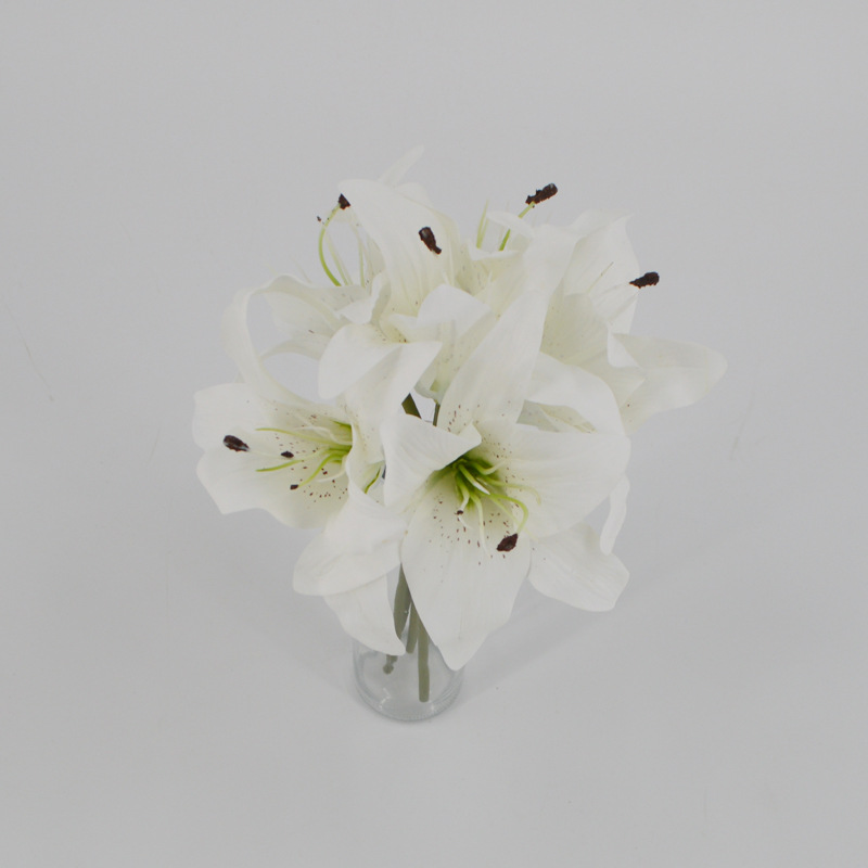 6头手感百合厂家批发 小清新迷你百合花束餐桌室内装饰摆件客厅摆