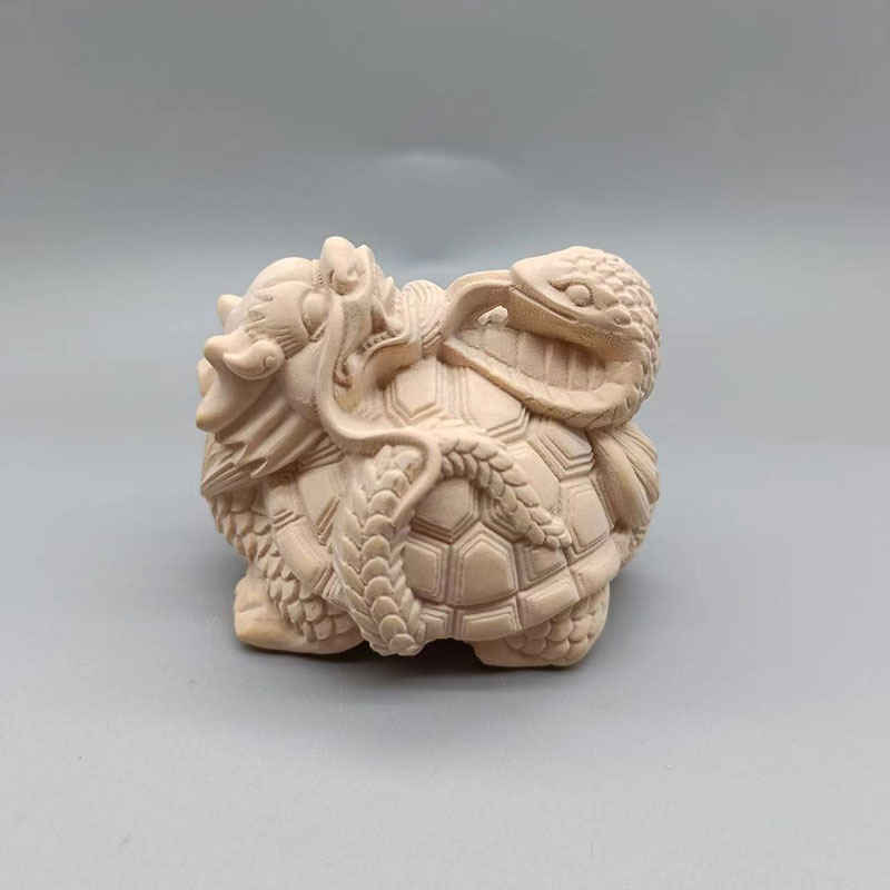 大叶黄杨木雕刻玄武龙龟文玩装饰品实木神兽麒麟龟家居客厅桌摆件