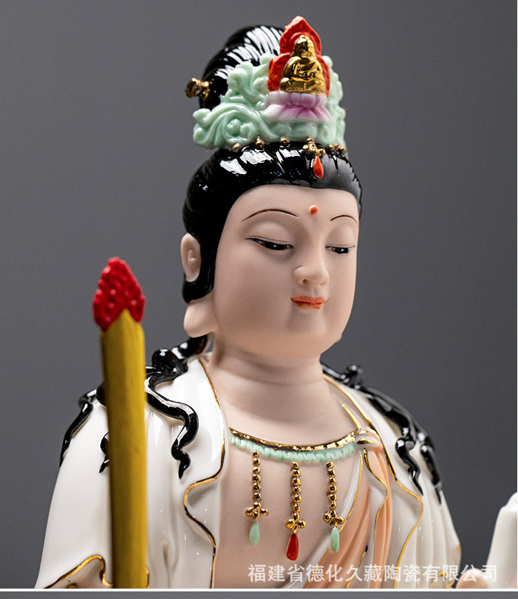 文殊菩萨普贤菩萨佛像德化陶瓷华严三圣家用客厅居家供奉佛堂摆件