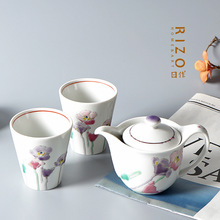 日本进口九谷烧手绘花卉后手急须 对杯茶杯 大志窑茶具泡茶壶