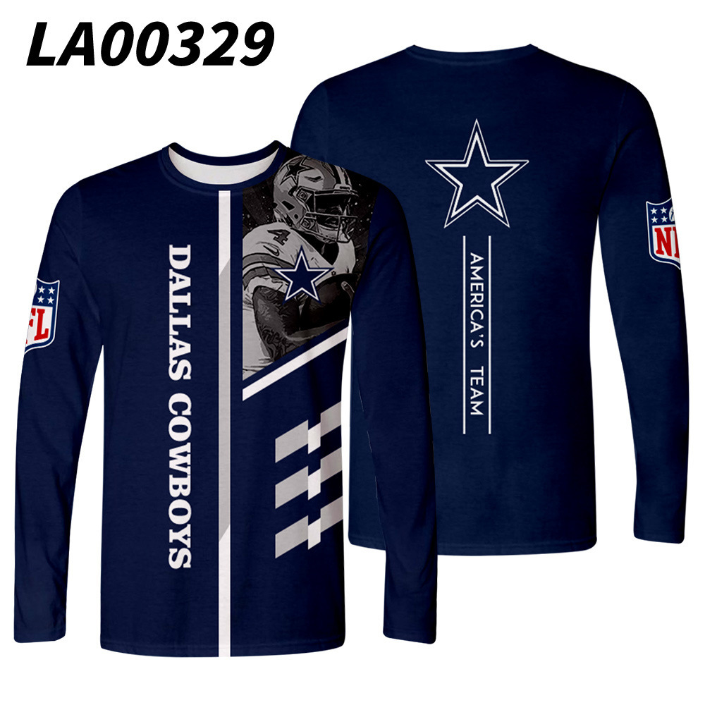 European and American Rugby Wear Spring and Autumn NFL Team Uniform 3D Digital Printed round Neck T-shirt Couple Casual Long-T-Shirt