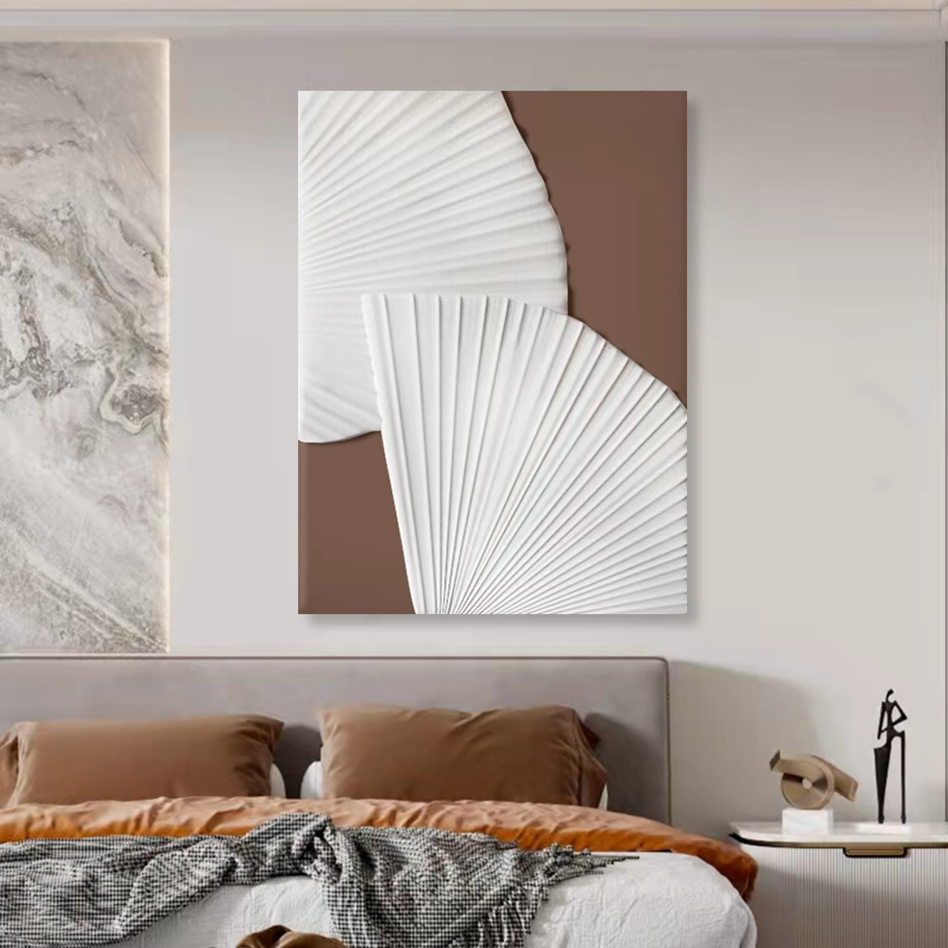 北欧轻奢风3d立体浮雕入户玄关抽象装饰画客厅餐厅装置画卧室壁画