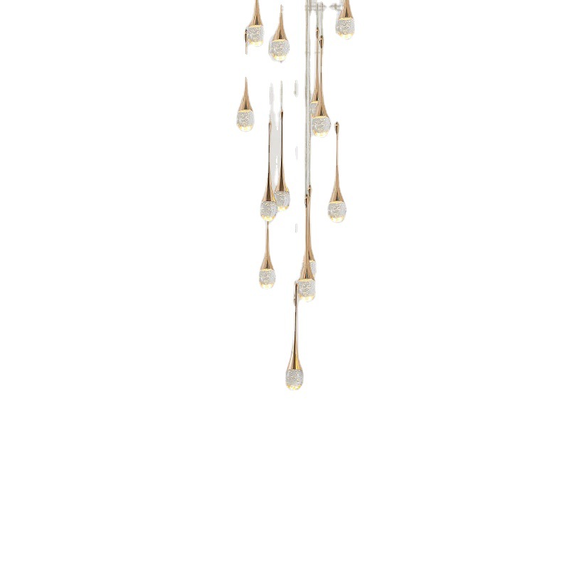 Stair Chandelier Crystal Lamp Duplex Floor Rotating Long Chandelier Staircase Lamp in the Living Room Post-Modern Simple and Light Luxury Lamps