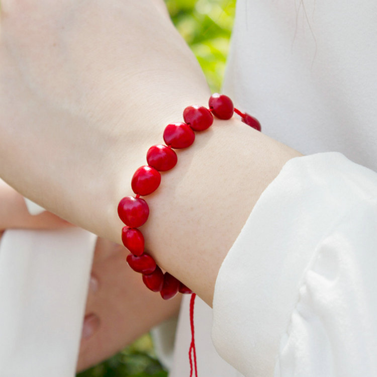 天然相思红豆手链 本命年手工编织男女情侣款红豆菩提子红绳手链