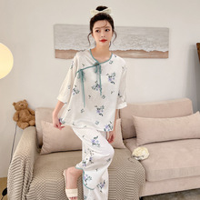 【古月】新款国风睡衣女冰丝可外穿印花新中式睡衣套装夏季高级感