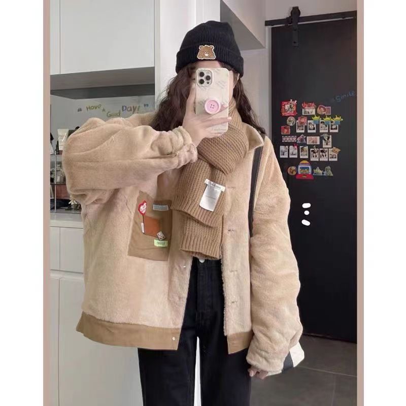 仿兔毛双面穿牛仔外套女秋冬季新款小众感加绒加厚外套