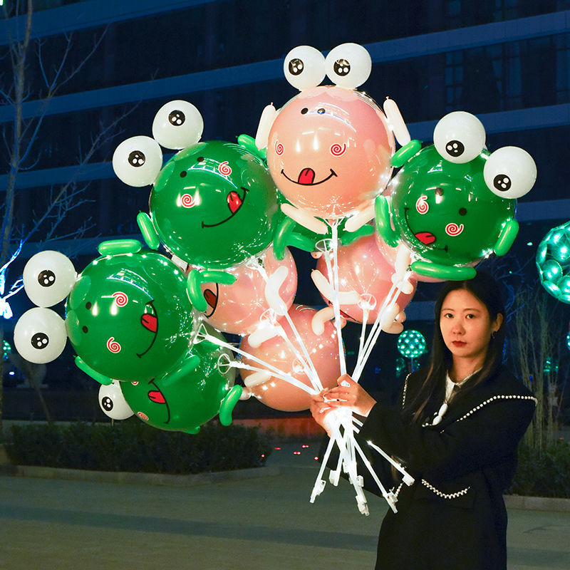 2023夏季新款绿色青蛙气球网红气球发光青蛙气球材料包批发摆地摊
