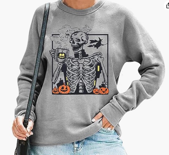 女装外贸欧美休闲圆领卫衣万圣节骷髅印花时尚卫衣-阿里巴巴
