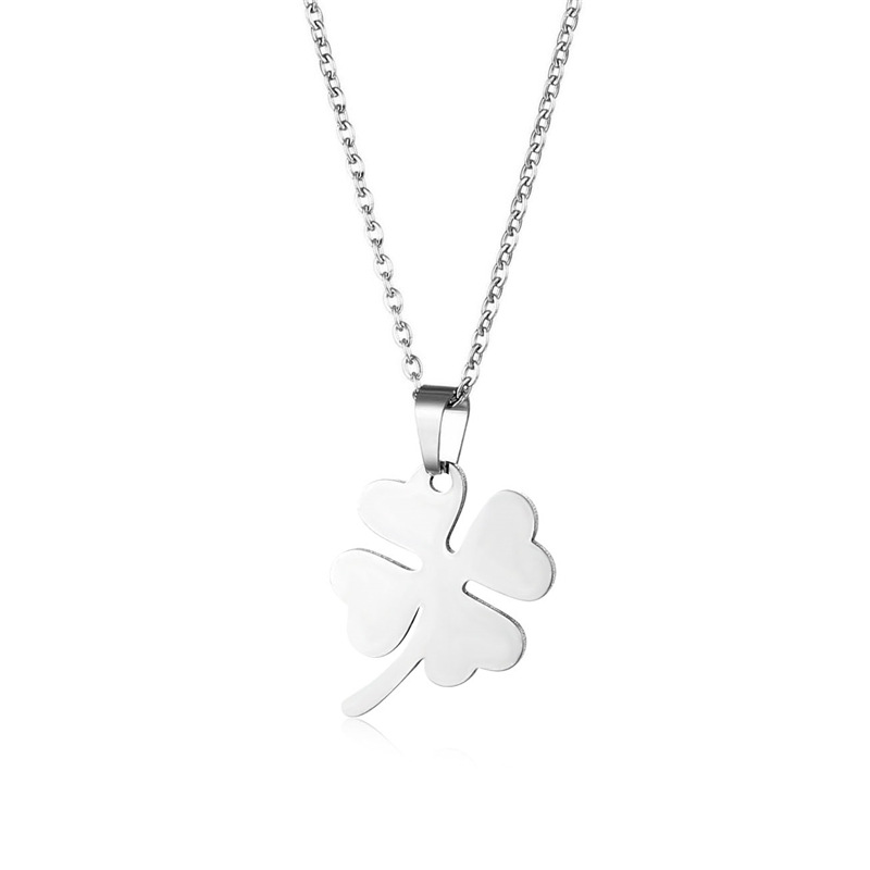 Korean Style Girls' Fashion Stainless Steel Hollow Lucky Four-Leaf Clover Necklace Women's Temperament Wild Leaf Pendant Ornament