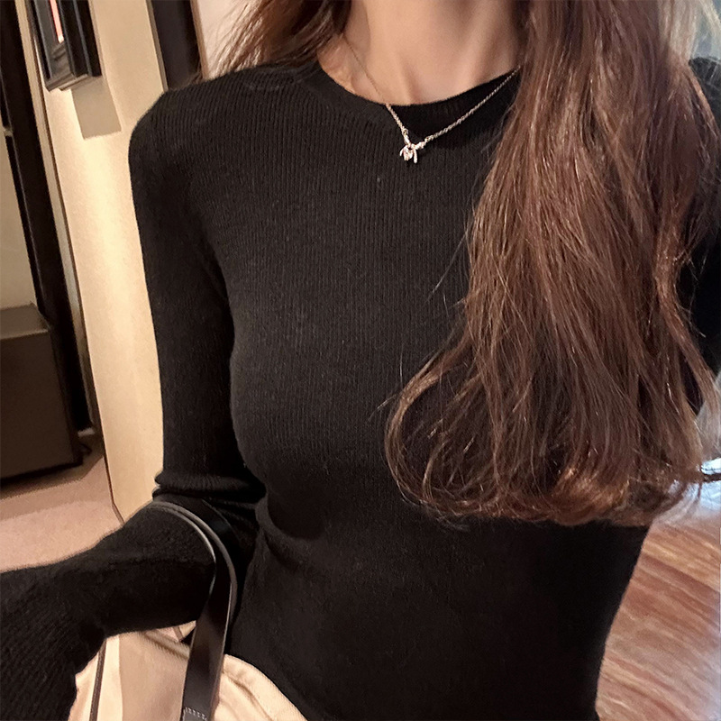 Solid Color Slim Fit Slimming Sweater Bottoming Shirt Women's Autumn 2024 New round Neck Inner Wear Sweater Long Sleeve Top Women Clothes