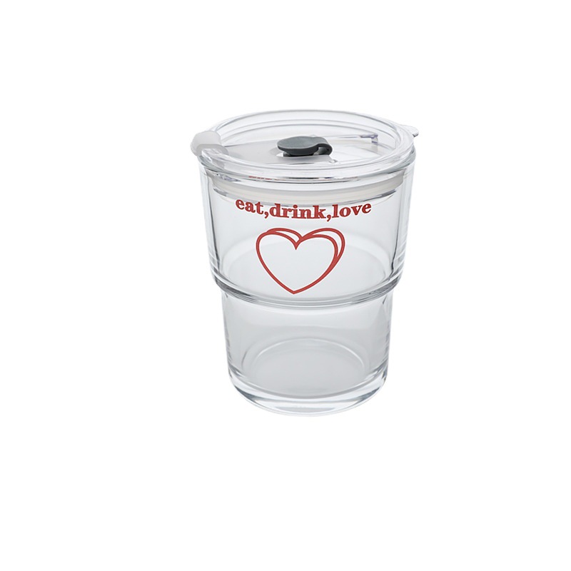 Korean Ins Style Love Bamboo Joint Cup Girl Heart Glass Cute Water Glass Student Straw Cup Large Capacity Cup