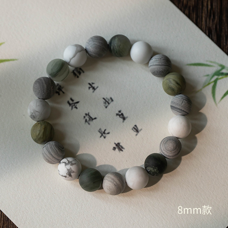 Only You Qingshan New Chinese Style Collectables-Autograph Bracelet Female Buddha Beads Gray Grain Stone Zen Bracelet Female Personality Design Bracelet Accessories