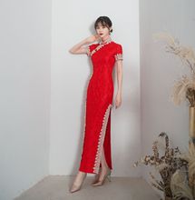 新款宽边红色蕾丝旗袍 2021新款修身气质日常改良长款连衣裙旗袍