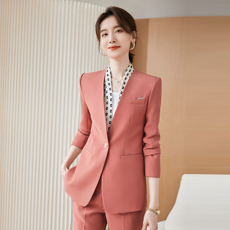 时尚无领西装外套女2022秋季气质女神范职业装西服正装工作服套装
