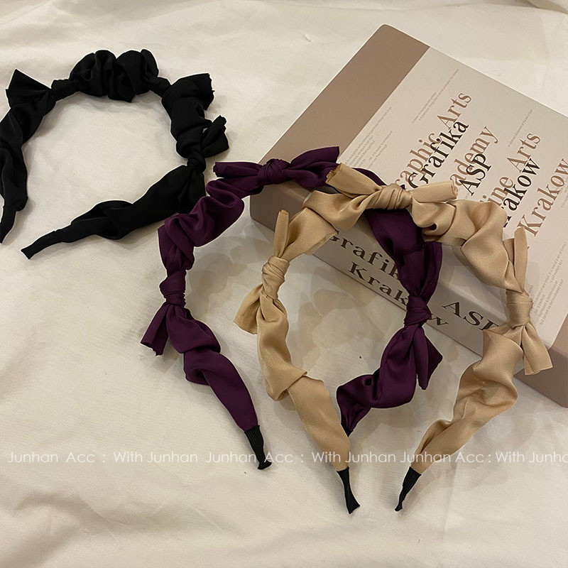 Korean Style Ins French Sweet Graceful Satin Colorful Women's Bow Hair-Hoop Headband out Pressing Method Hairpin Hair Ornaments